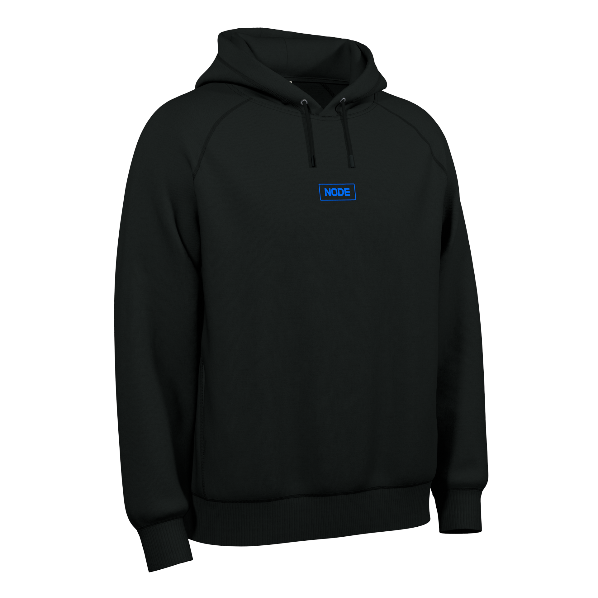 A Black NODE Hoodie with a NODE Border decal on the front, made from ethical and sustainable materials.