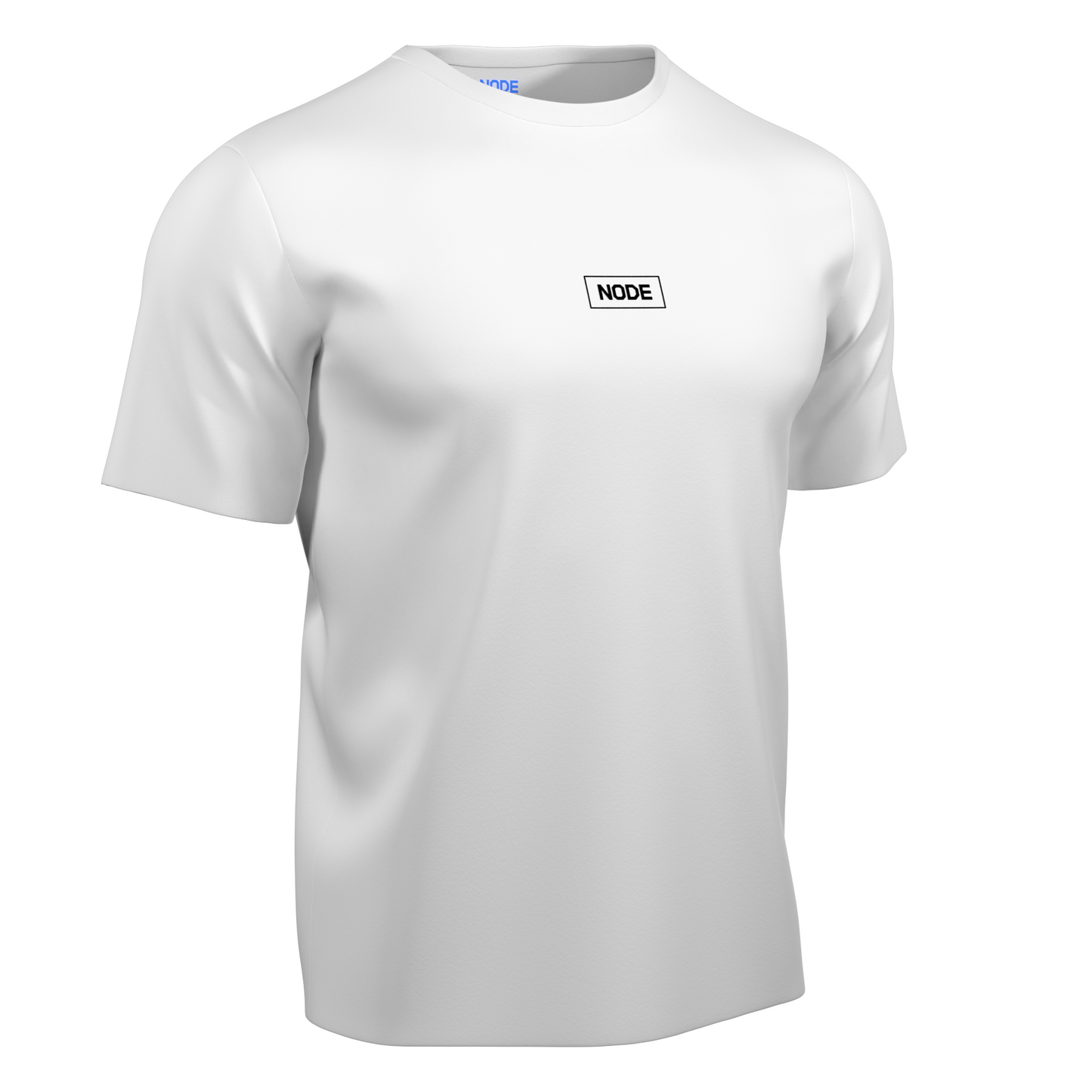 A White NODE T-Shirt with a NODE Border decal on the front, made from ethical and sustainable materials.