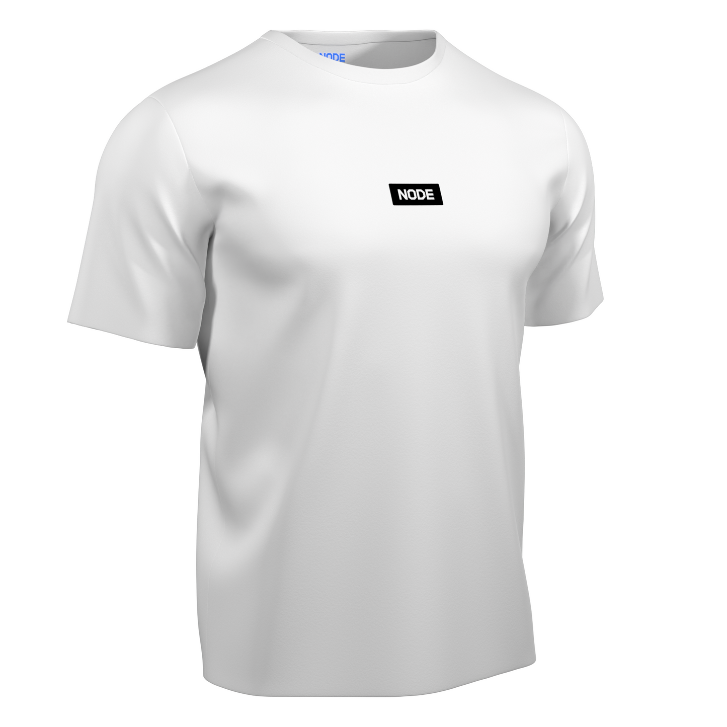 A White NODE T-Shirt with a NODE Cutout decal on the front, made from ethical and sustainable materials.