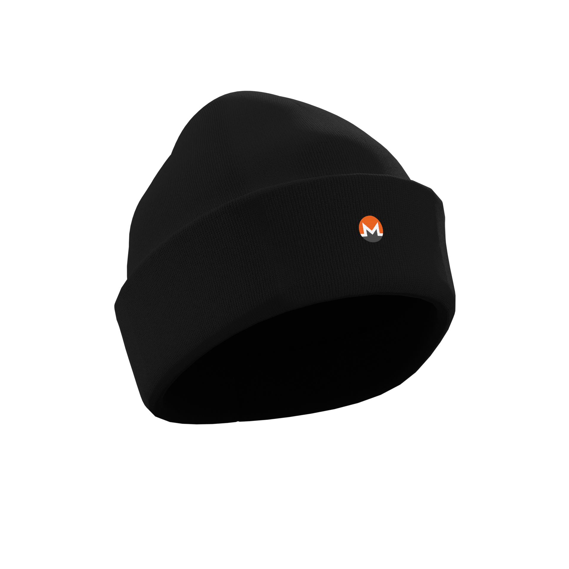 A Black Crypto-themed NODE Beanie with a Monero decal on the front, made from ethical and sustainable materials.