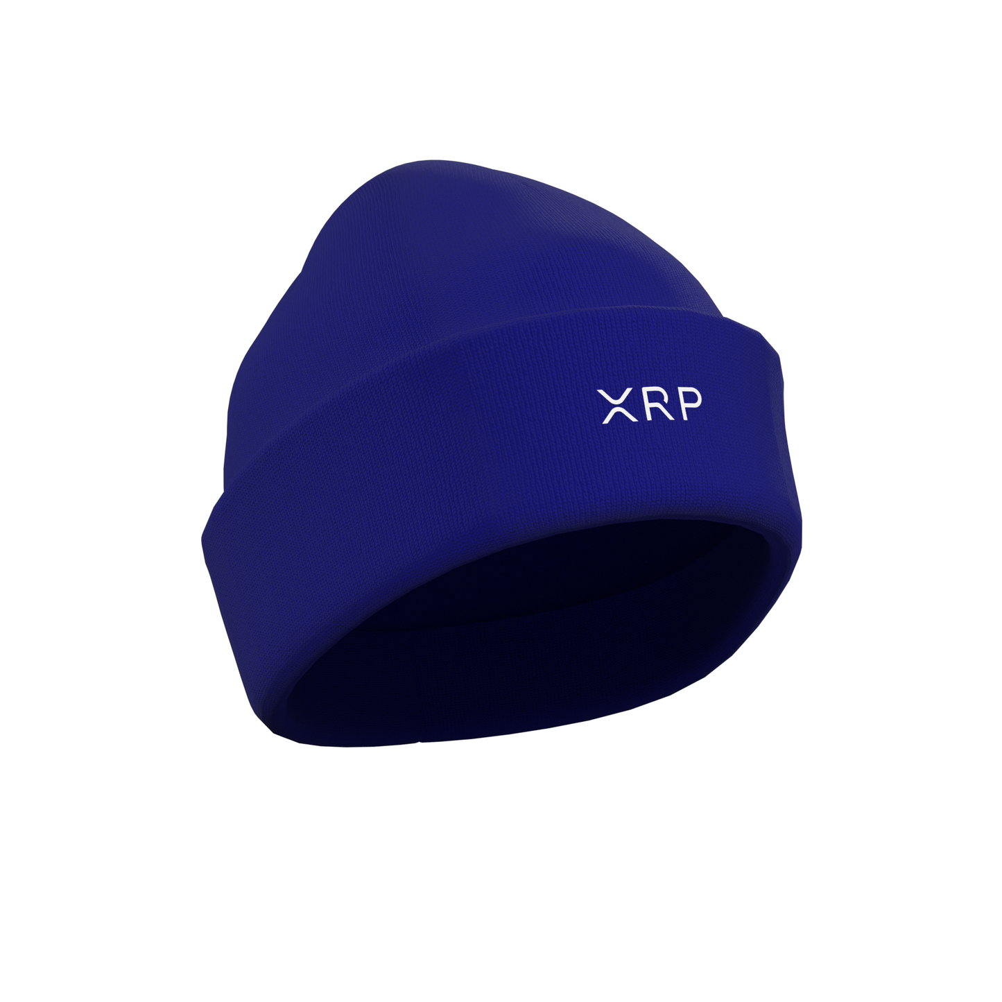 A Blue Crypto-themed NODE Beanie with a XRP decal on the front, made from ethical and sustainable materials.